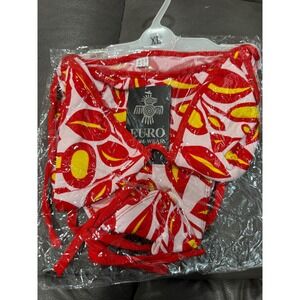 Euro Swim-Wear Womens XL Red Yellow Pink Abstract Triangle String Bikini Set NWT